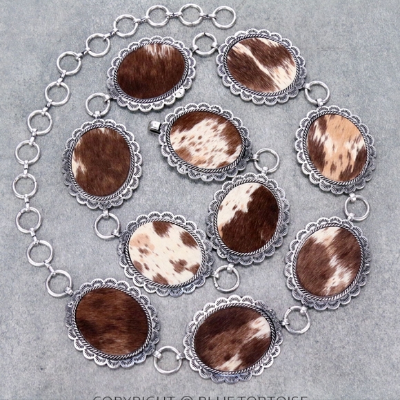 NWT Genuine cowhide and silver chain belt OS - Picture 2 of 2